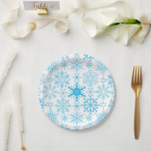 Snowflake pattern blue  paper plate