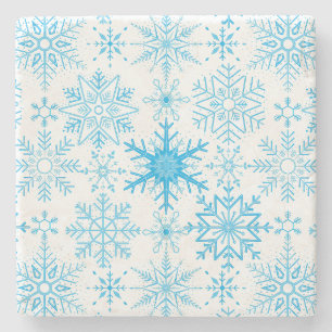 Snowflake pattern blue stone coaster
