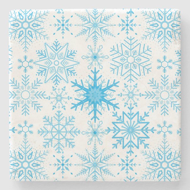 Snowflake pattern blue  stone coaster (Front)