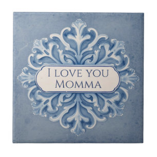 Snowflake pattern blue & white holiday custom name ceramic tile