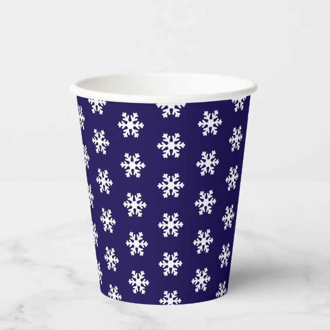 Snowflake Pattern Blue& White Winter Paper Cups (Front)