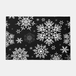 Snowflake pattern Christmas black white Doormat
