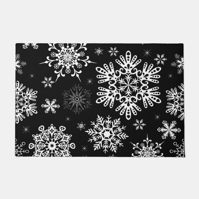 Snowflake pattern Christmas black white Doormat (Front)