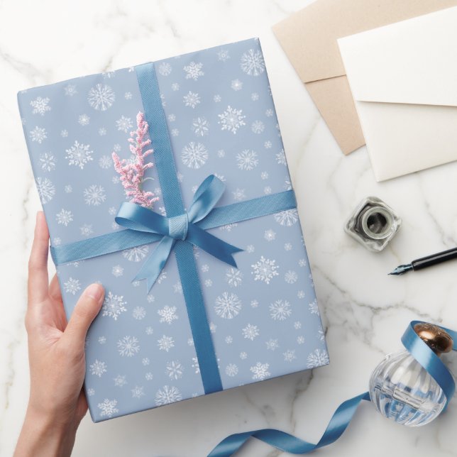 Snowflake Pattern Christmas Holiday Dusty Blue Wrapping Paper (Gifting)