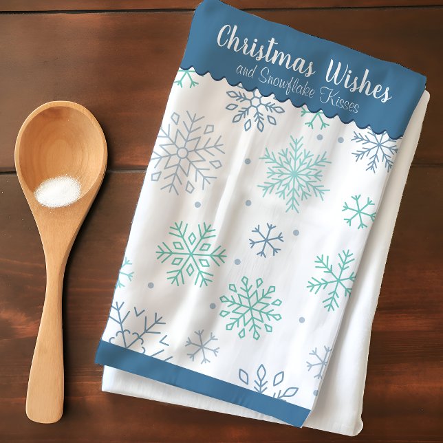 Snowflake Pattern Christmas Wishes Customisable Tea Towel (Creator Uploaded)