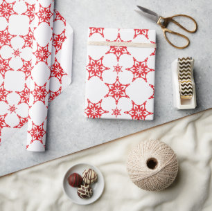 SNOWFLAKE PATTERN festive modern minimal red Wrapping Paper