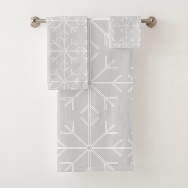 Snowflake  pattern - grey and white. bath towel set (Insitu)
