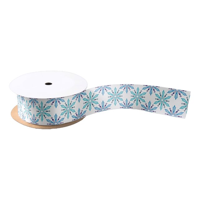Snowflake Pattern Icy Winter Colours Satin Ribbon (Spool)