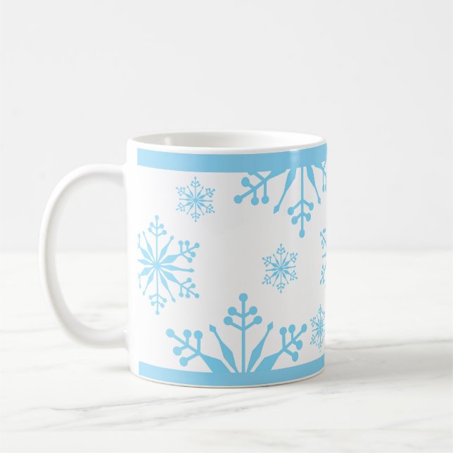Snowflake Pattern in Blue. Coffee Mug (Left)