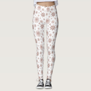 Snowflake Pattern In Faux Rose Gold Looking Colour Leggings