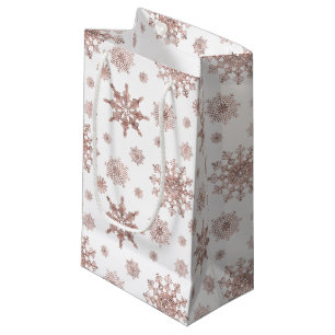Snowflake Pattern In Faux Rose Gold Looking Colour Small Gift Bag
