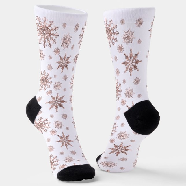 Snowflake Pattern In Faux Rose Gold Looking Colour Socks (Angled)