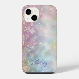 Snowflake Pattern in Soft Pastel Colours Bokeh iPhone 14 Case
