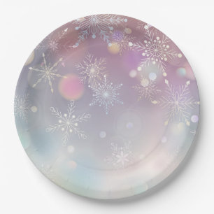 Snowflake Pattern in Soft Pastel Colours Bokeh  Paper Plate