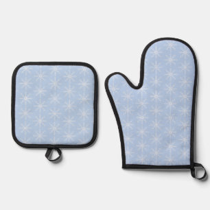Snowflake Pattern Light Blue  Oven Mitt & Pot Holder Set