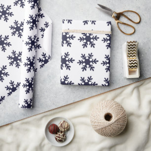 Snowflake Pattern Navy Blue Holiday  Wrapping Paper