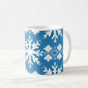 Snowflake Pattern on Blue Background   Coffee Mug