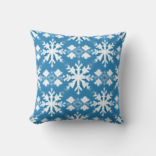 Snowflake Pattern on Blue Background  Cushion (Front)