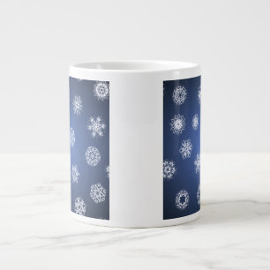 Snowflake Pattern on Blue Background Large Coffee Mug