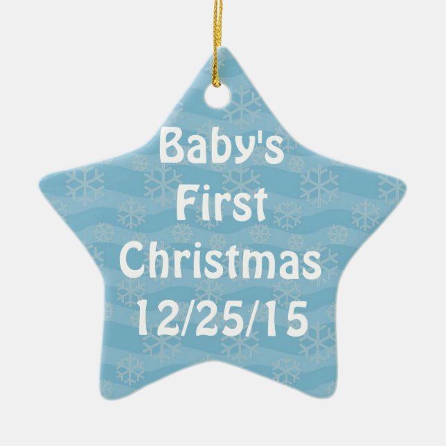 Snowflake Pattern on Blue Ceramic Tree Decoration (Front)