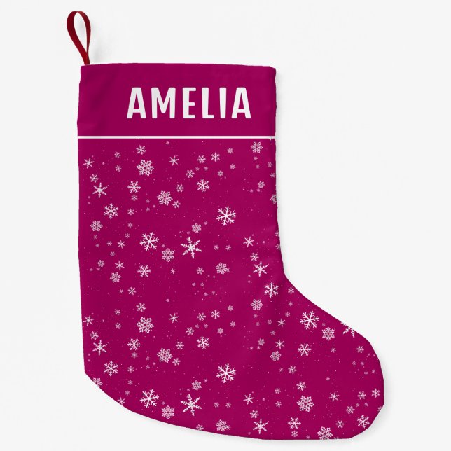Snowflake Pattern on Purple Name  Small Christmas Stocking (Front)