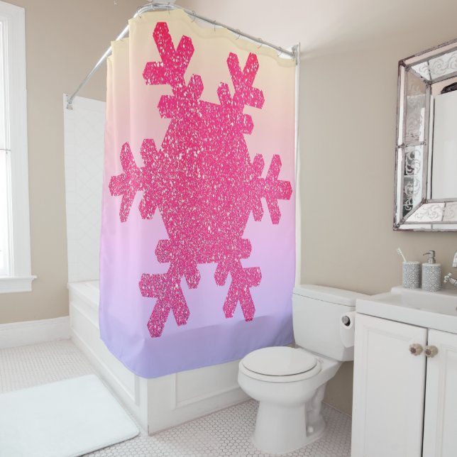 Snowflake Pattern PInk Purple Glitter Cute Girly Shower Curtain (In Situ)