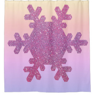 Snowflake Pattern PInk Purple Glitter Girly Trendy Shower Curtain