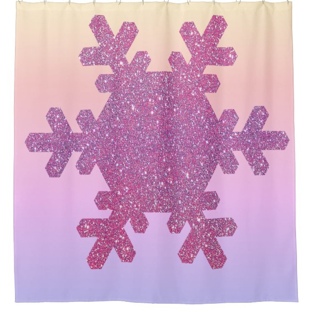 Snowflake Pattern PInk Purple Glitter Girly Trendy Shower Curtain (Front)