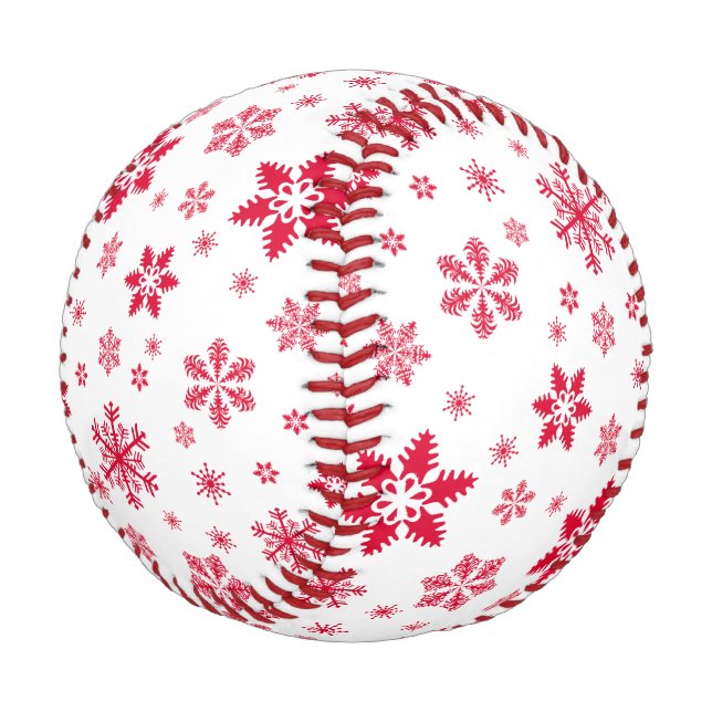 Snowflake Pattern, Red Snowflakes, Snow, White Baseball (Angled)