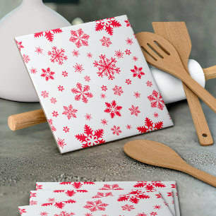 Snowflake Pattern, Red Snowflakes, Snow, White Ceramic Tile