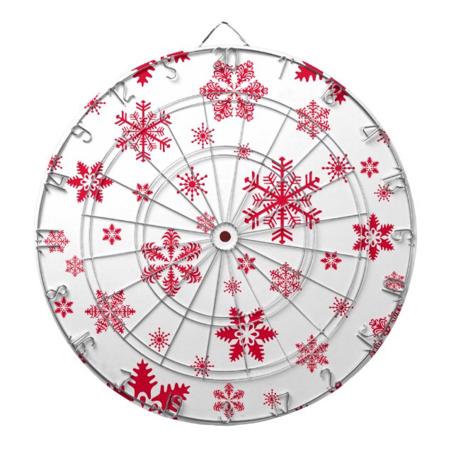 Snowflake Pattern, Red Snowflakes, Snow, White Dartboard (Front)