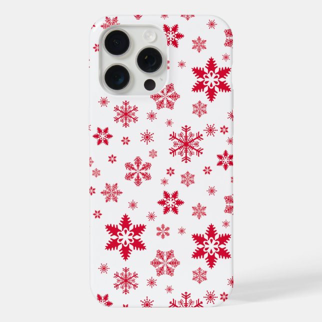 Snowflake Pattern, Red Snowflakes, Snow, White iPhone Case (Back)