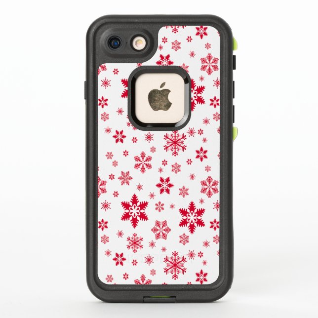 Snowflake Pattern, Red Snowflakes, Snow, White LifeProof iPhone Case (Back)