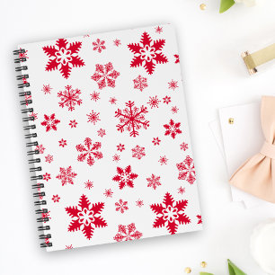 Snowflake Pattern, Red Snowflakes, Snow, White Notebook