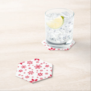 Snowflake Pattern, Red Snowflakes, Snow, White Paper Coaster