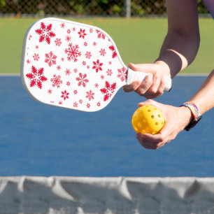 Snowflake Pattern, Red Snowflakes, Snow, White Pickleball Paddle