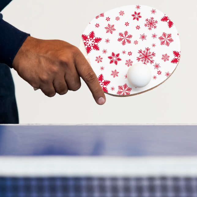 Snowflake Pattern, Red Snowflakes, Snow, White Ping Pong Paddle (Insitu)
