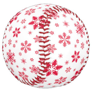 Snowflake Pattern, Red Snowflakes, Snow, White Softball