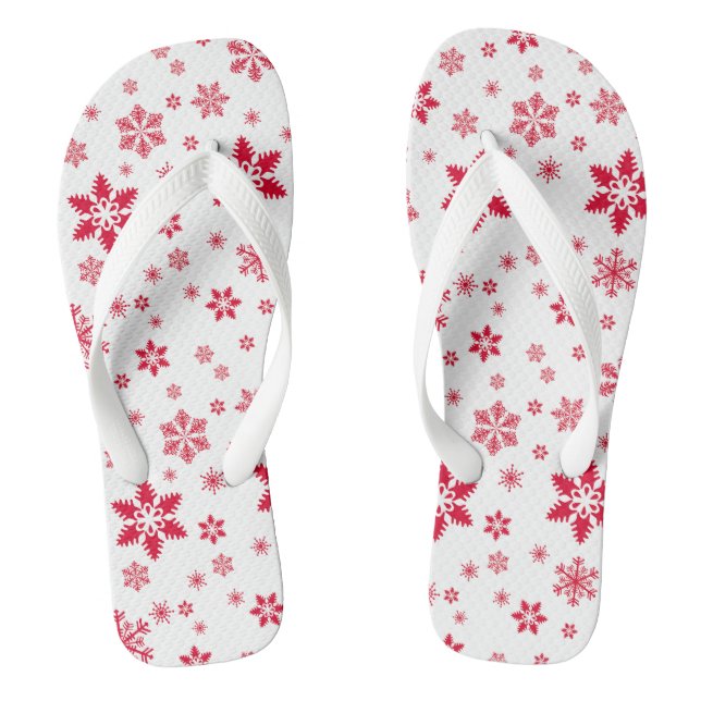 Snowflake Pattern, Red Snowflakes, Snow, White Thongs (Footbed)
