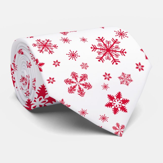 Snowflake Pattern, Red Snowflakes, Snow, White Tie (Rolled)