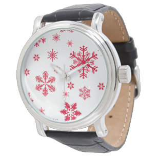 Snowflake Pattern, Red Snowflakes, Snow, White Watch