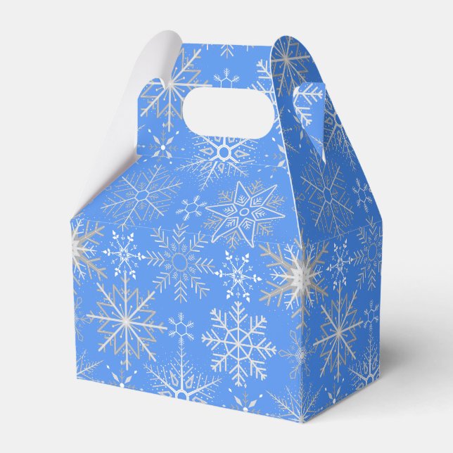 Snowflake pattern White. Light Blue BG Favour Box (Front Side)