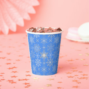 Snowflake pattern White. Light Blue BG Paper Cups
