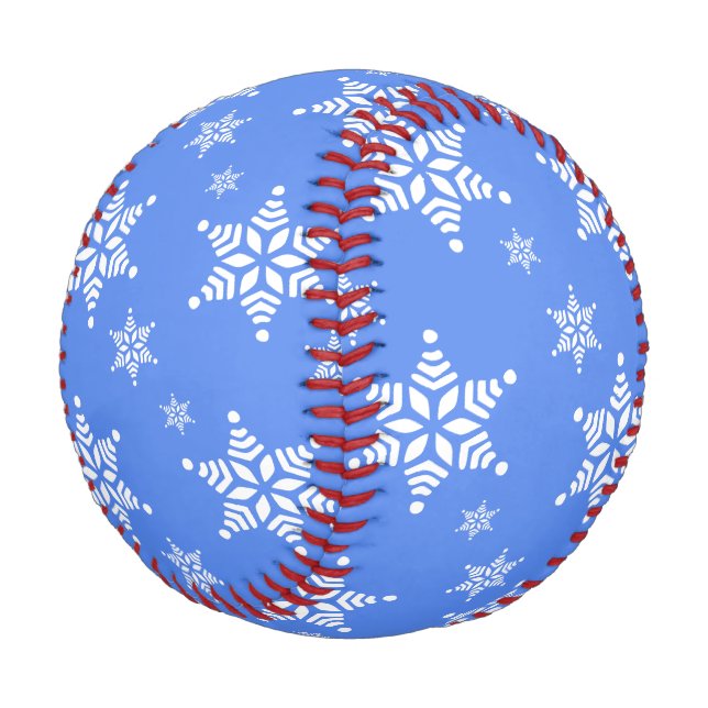Snowflake Pattern, White Snowflakes, Snow, Blue Baseball (Angled)