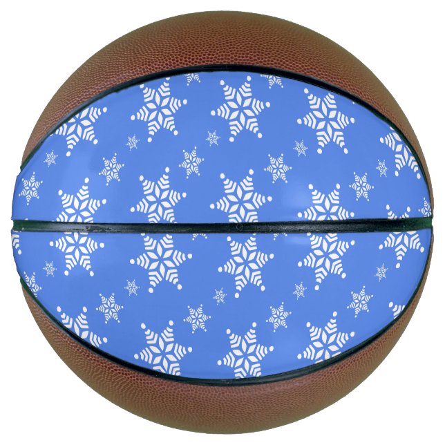 Snowflake Pattern, White Snowflakes, Snow, Blue Basketball (Front)