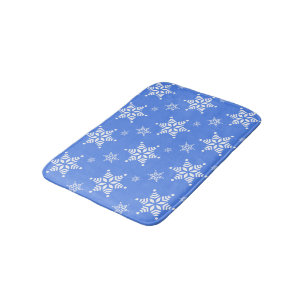 Snowflake Pattern, White Snowflakes, Snow, Blue Bath Mat