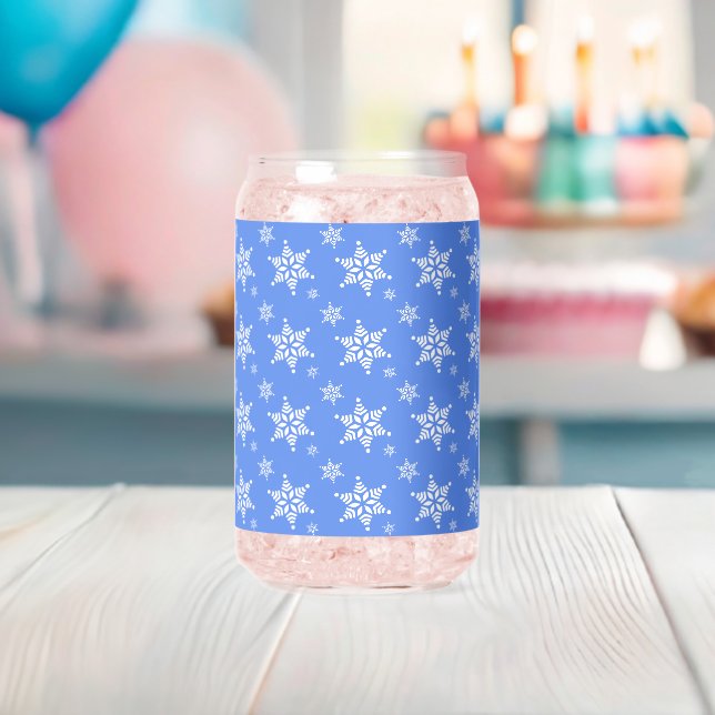 Snowflake Pattern, White Snowflakes, Snow, Blue Can Glass (Insitu (Baby Shower))