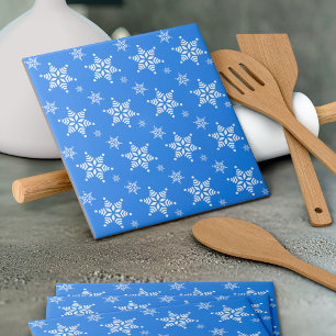 Snowflake Pattern, White Snowflakes, Snow, Blue Ceramic Tile