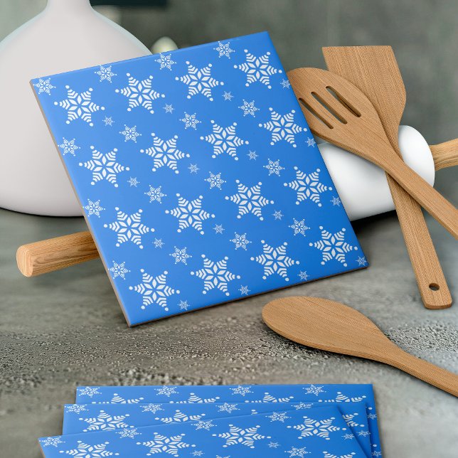 Snowflake Pattern, White Snowflakes, Snow, Blue Ceramic Tile (Creator Uploaded)