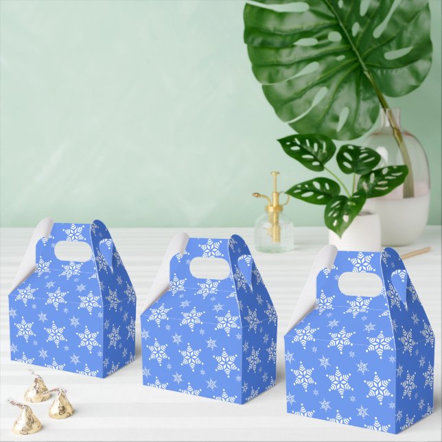 Snowflake Pattern, White Snowflakes, Snow, Blue Favour Box (Multiple)